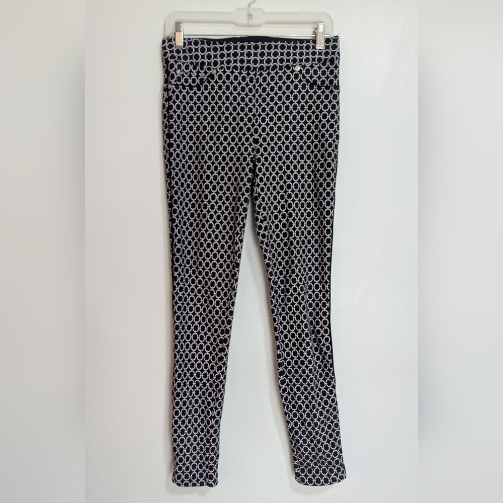Catherine Malandrino Black White Patterned Pull On Skinny Legging Pant Size 4